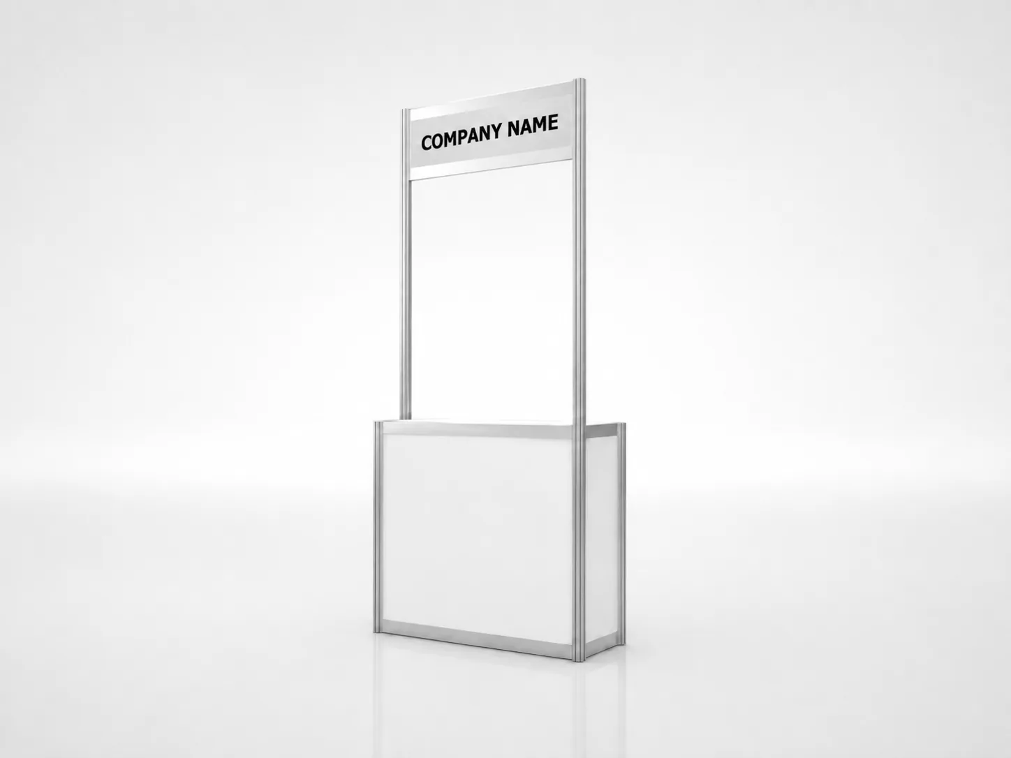 POD/ Kiosk exhibition booth mockup with fascia and furniture